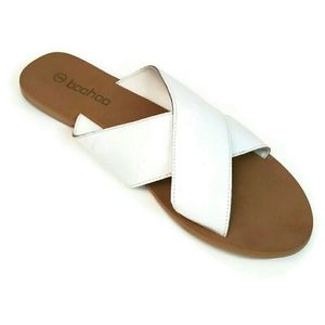 NEW Boohoo Womens Cross Strap Leather Slide Sandal